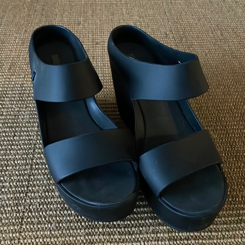 Melissa Black Double-Strap Wedge Sandals